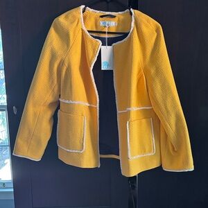 NWT yellow Boden jacket US 10/UK 14 w/ white fringe details & navy blue lining